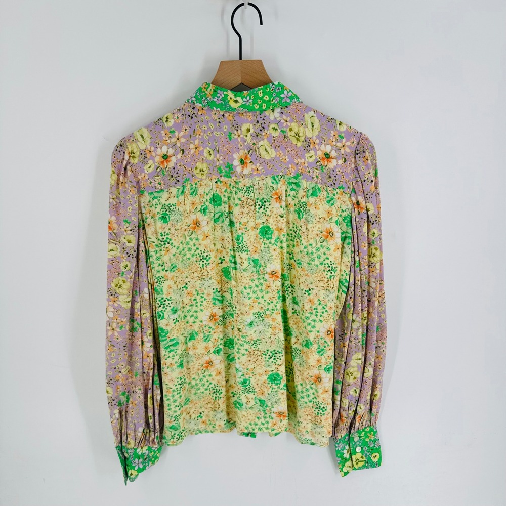 LOFT Mixed Floral Patchwork Button Down Top Size … - image 2